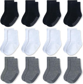 12 Pack Baby Socks Cotton Crew Toddler Socks Grips Non Slip Bottom Kids Socks